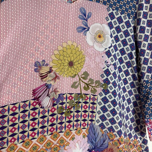 Johnny Was Silk Patchwork Floral Boho jade Tunic Top blouse colorful size medium - Picture 4 of 10